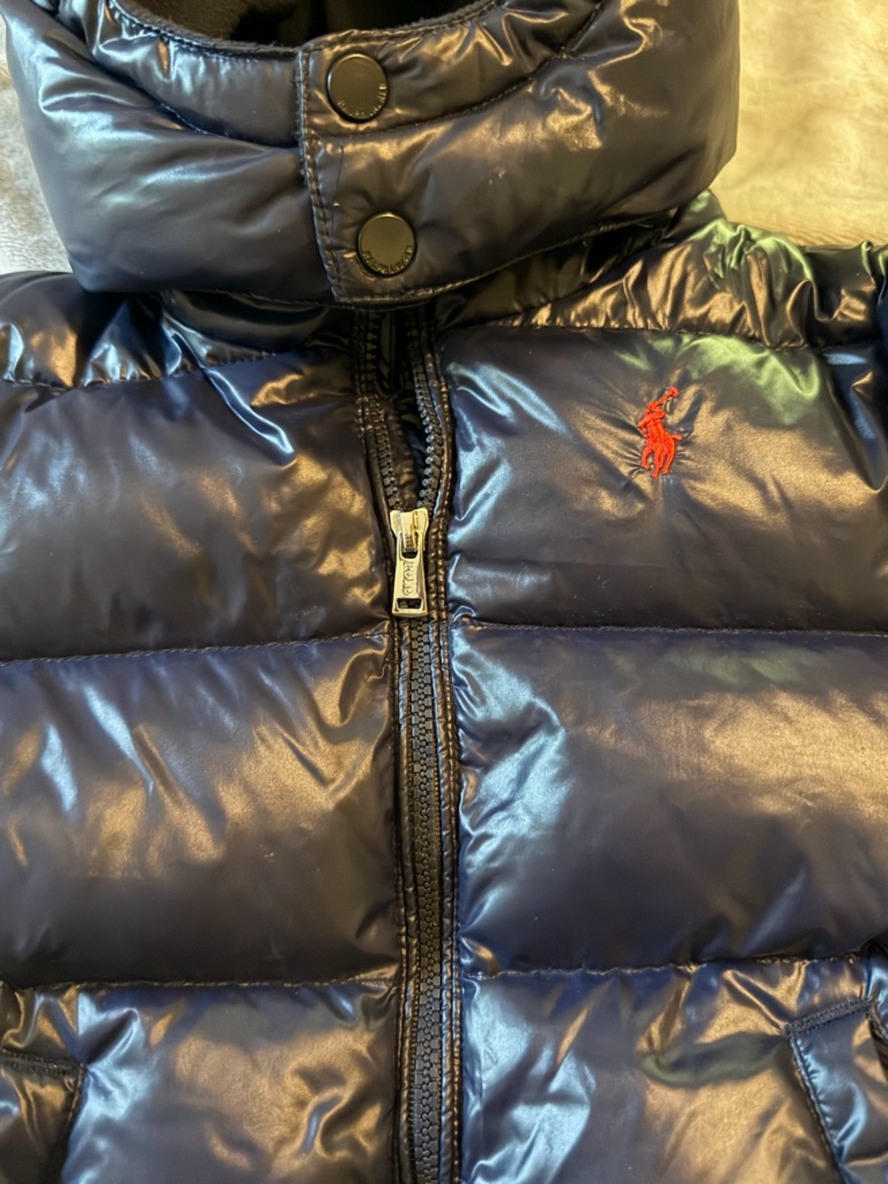 Polo by Ralph Lauren Kids Shiny Navy Puffer with Red Pony